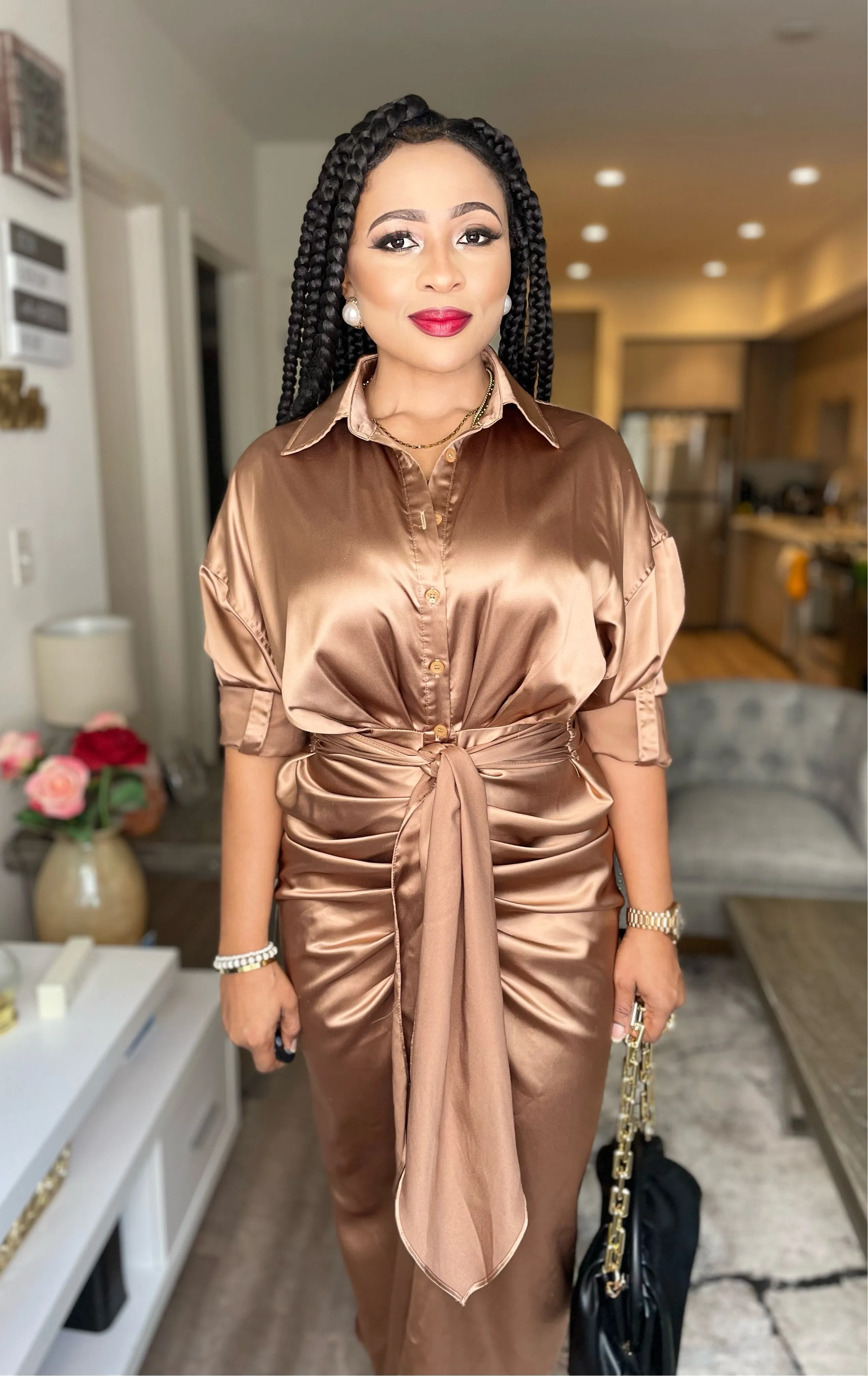Amelia Long Sleeve Satin Dress