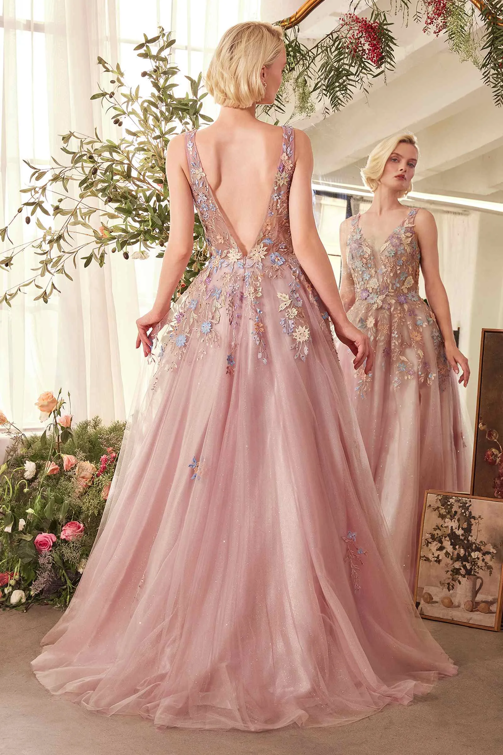 Andrea & Leo A1394 Dress Floral Applique A-Line Layered Tulle Gown