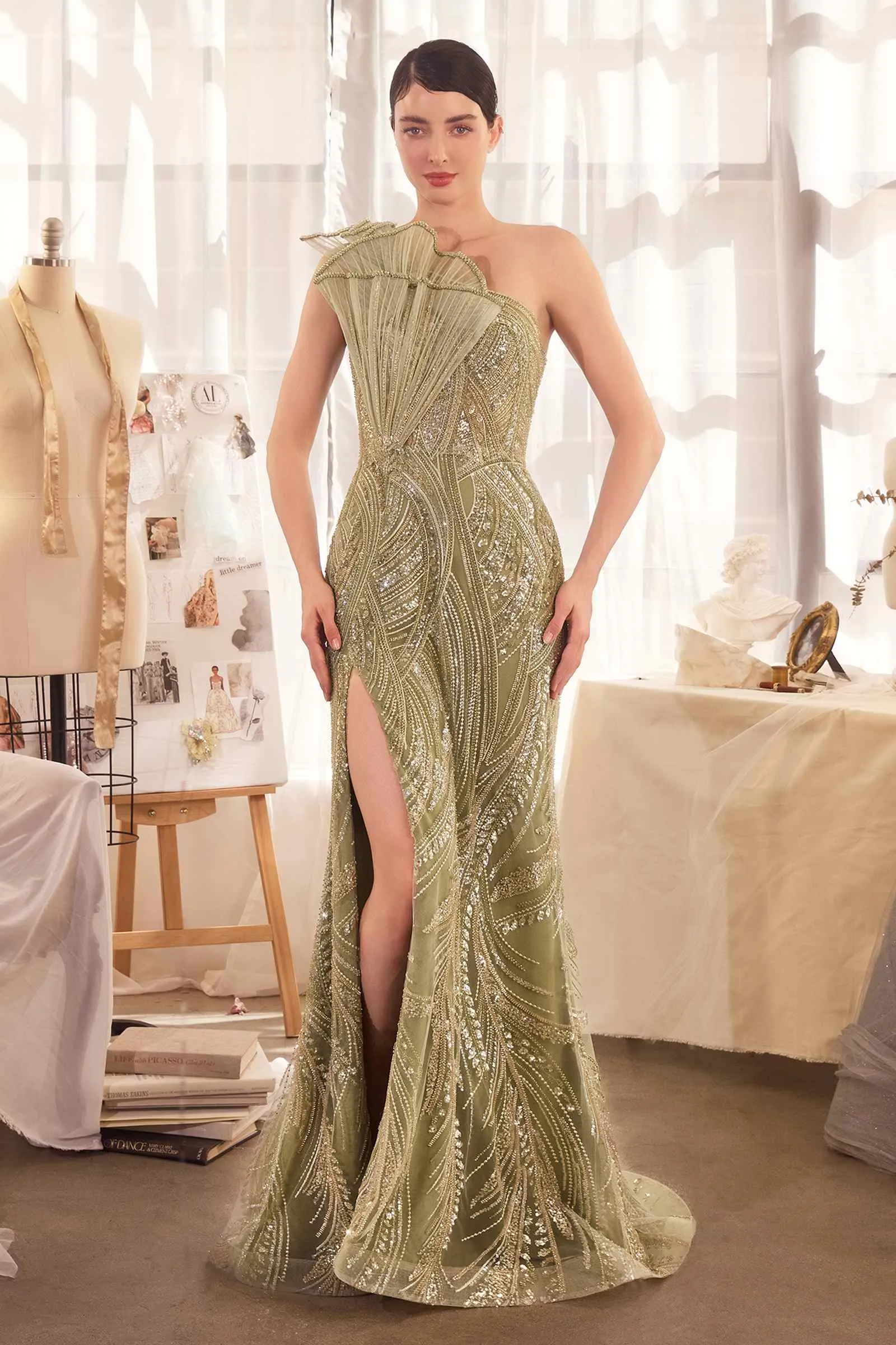 Andrea & Leo A1435 Dress One Shoulder Beaded Evening Gown