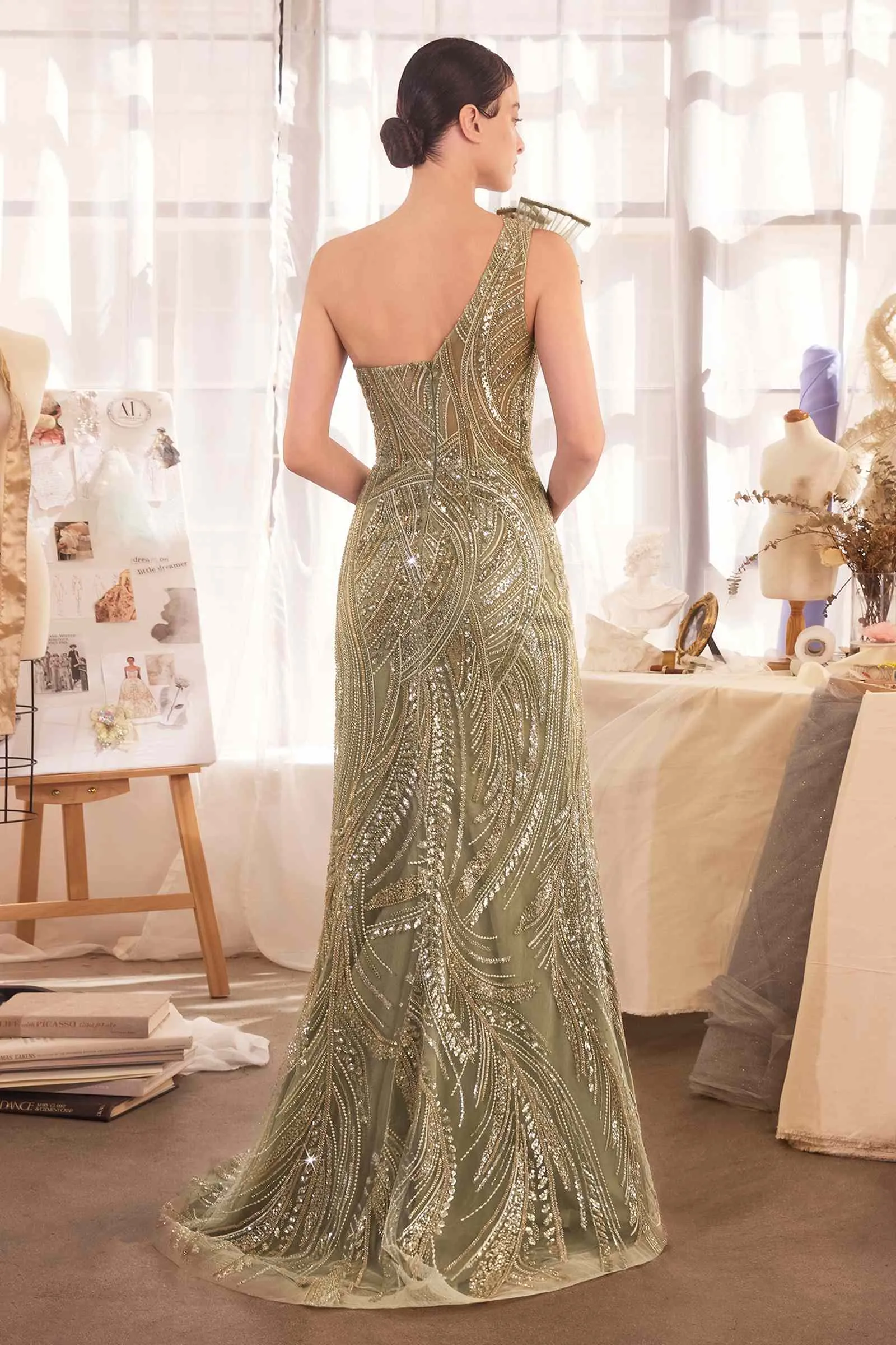 Andrea & Leo A1435 Dress One Shoulder Beaded Evening Gown
