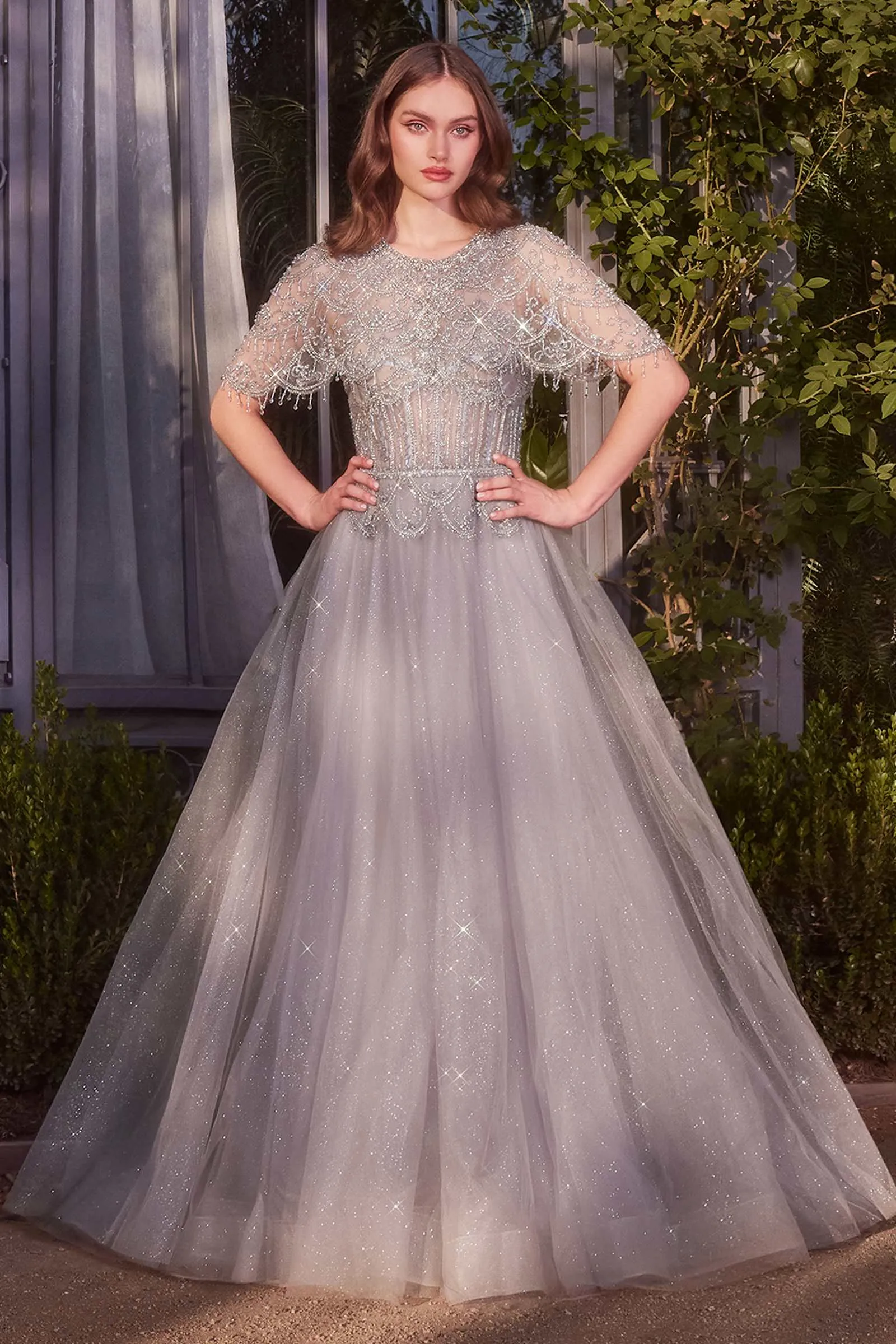 Andrea & Leo A1444 Dress Capelet Crystal Bead Ball Gown