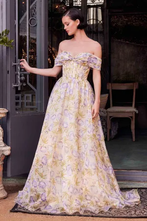 Andrea & Leo A1466 Dress Floral Printed Off The Shoulder A-Line Gown