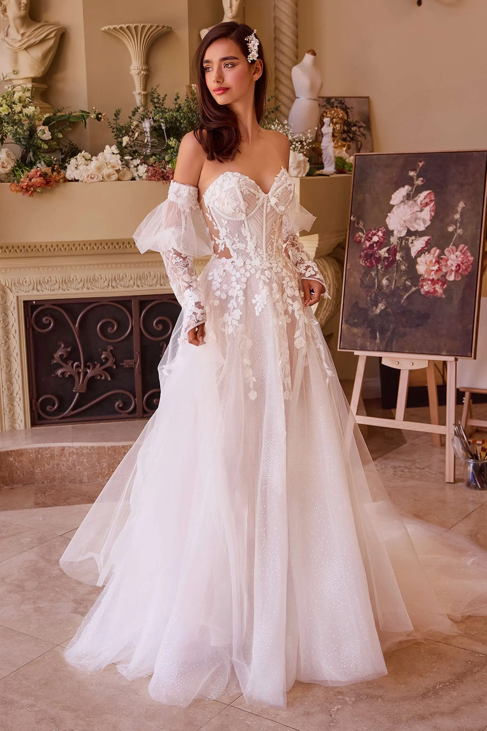 Andrea & Leo WL032 Gown Floral Appliqued Strapless Wedding Ball Gown