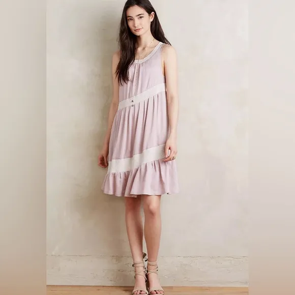 Anthropologie Wildfell Dusty Pink Tiered Ruffle Dress - Size Small