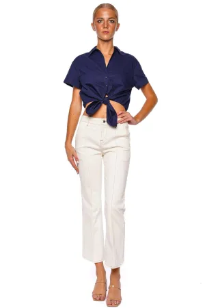 Asbury Evening Blue Tie Cropped Shirt