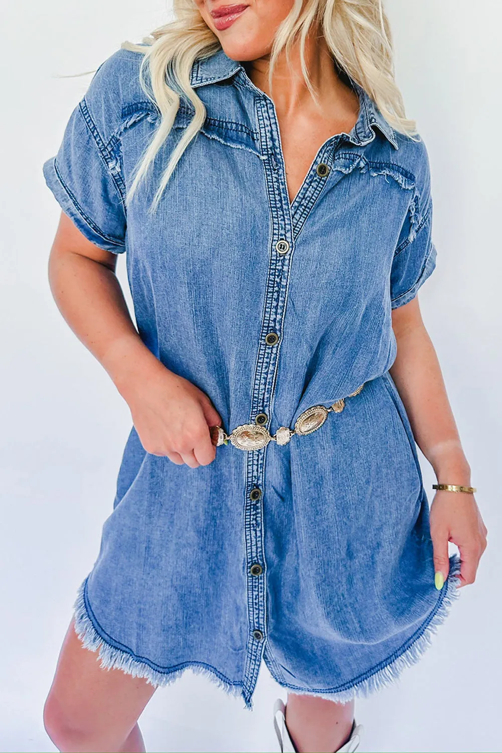Ashleigh Blue Buttons Short Sleeve Denim Dress