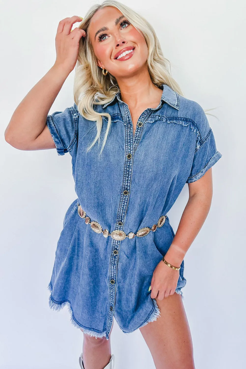Ashleigh Blue Buttons Short Sleeve Denim Dress