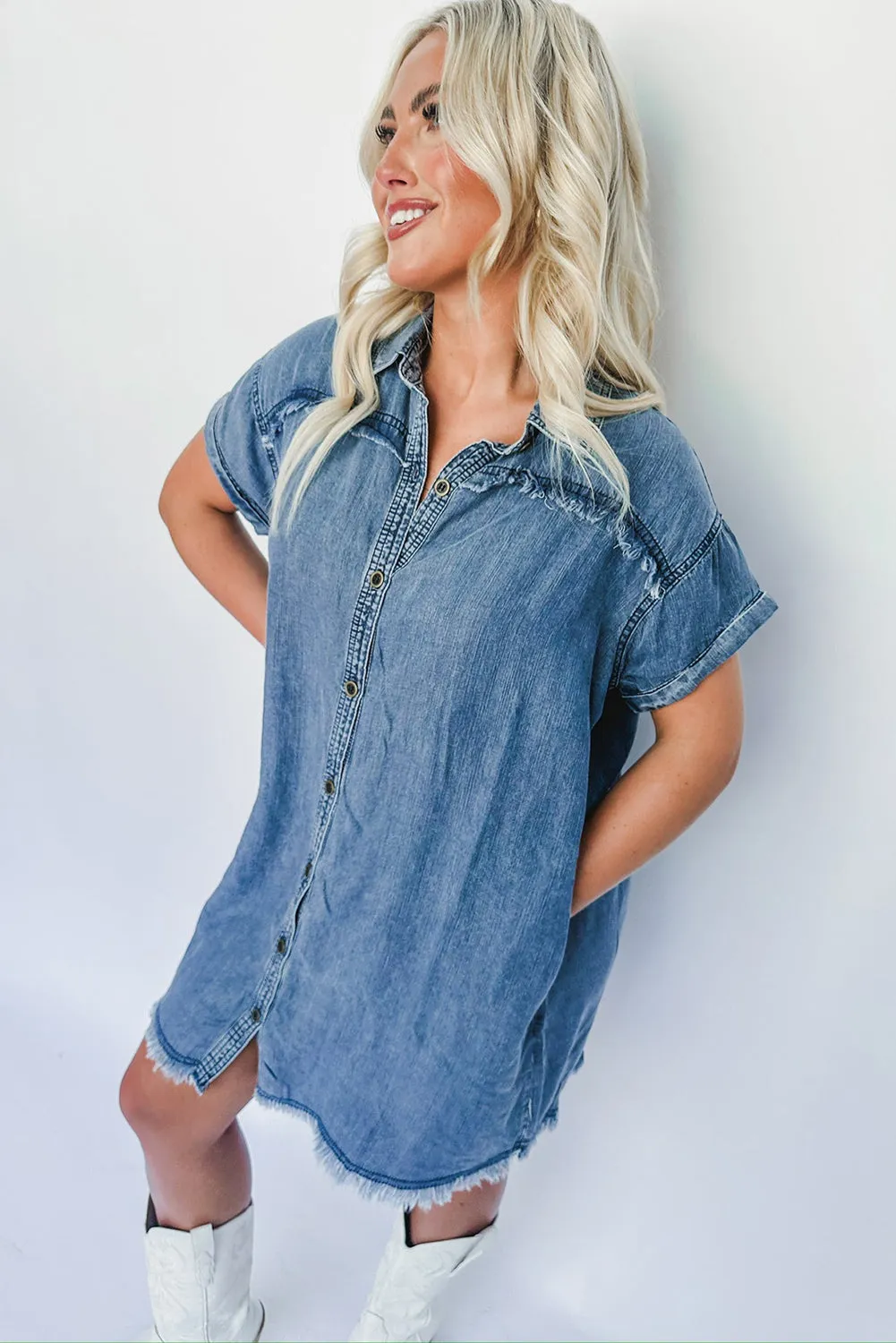 Ashleigh Blue Buttons Short Sleeve Denim Dress