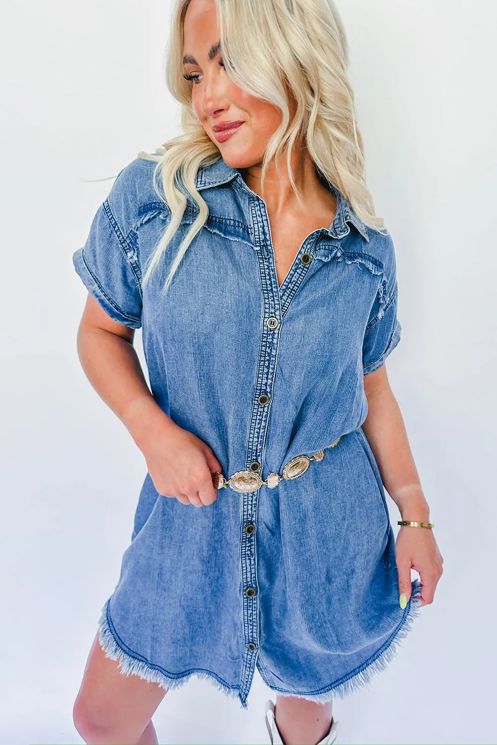 Ashleigh Blue Buttons Short Sleeve Denim Dress