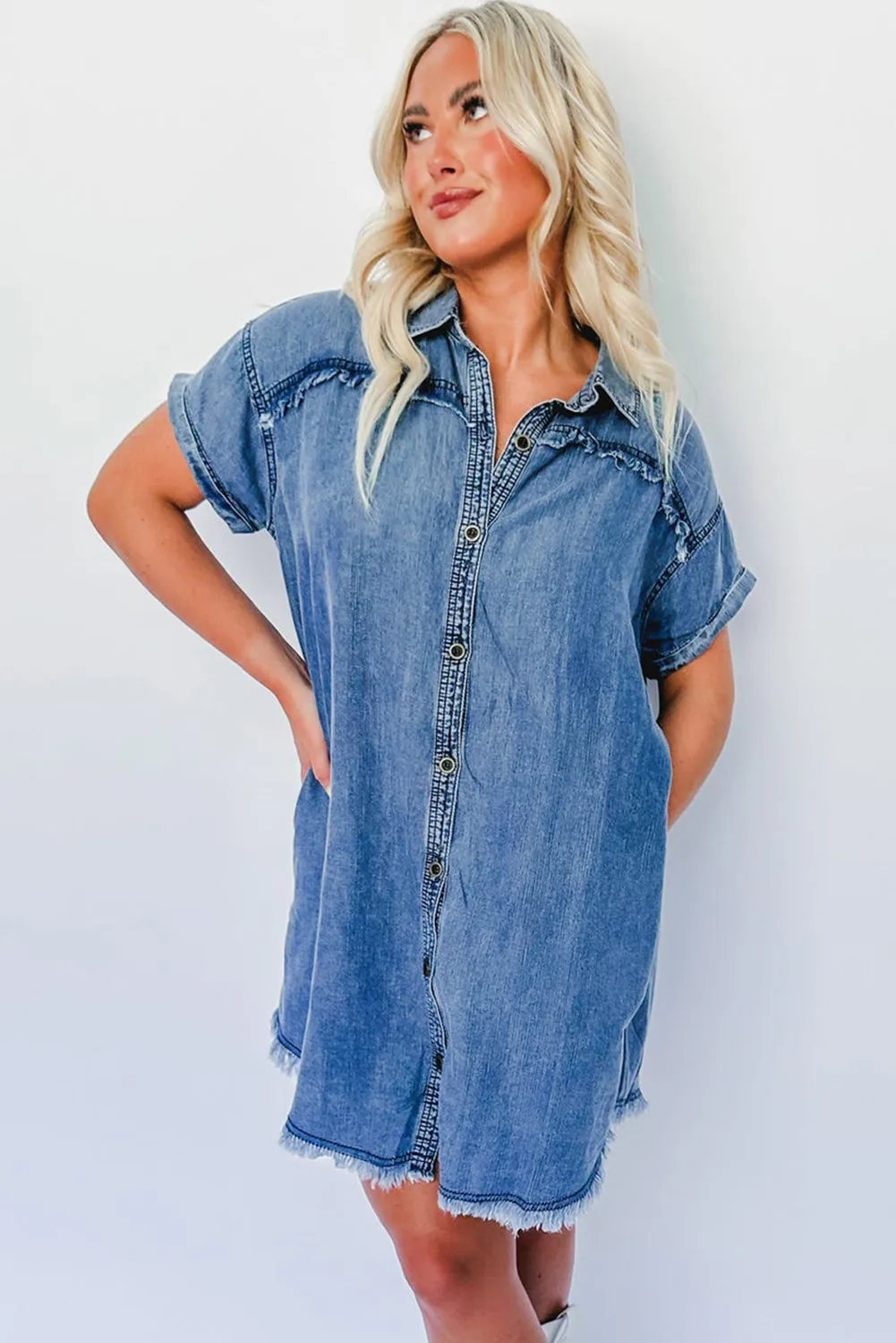 Ashleigh Blue Buttons Short Sleeve Denim Dress