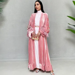 AW 21 AMANI PINK SILK VELVET EVENING ABAYA