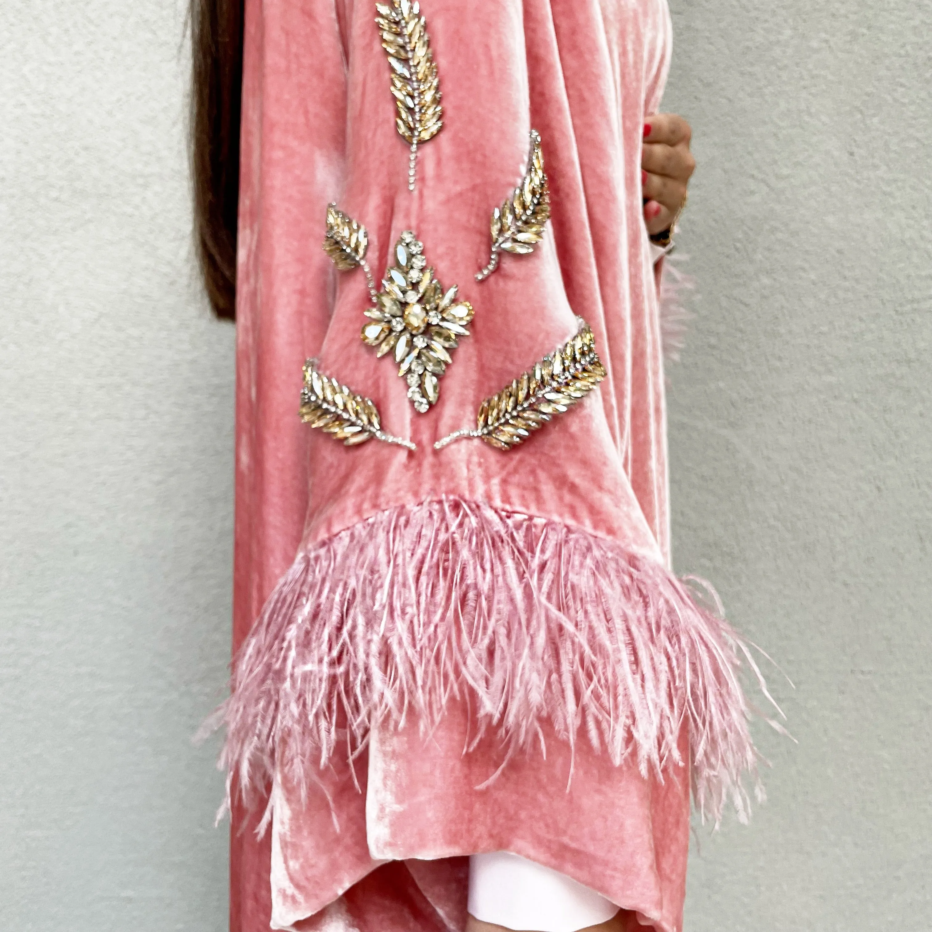 AW 21 AMANI PINK SILK VELVET EVENING ABAYA