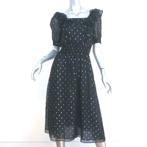 Ba&sh Midi Dress Romeo Black/Gold Metallic Fil Coupe Size 0 Short Sleeve NEW