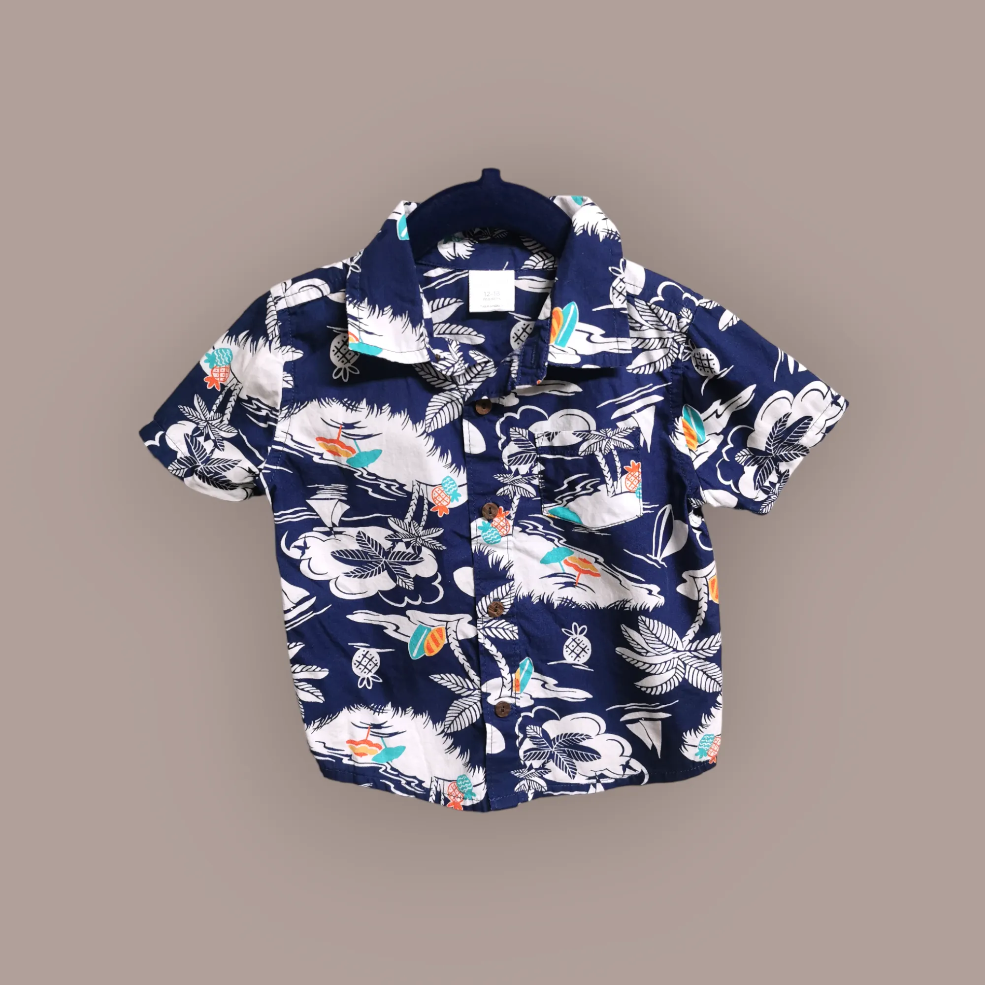 BABY BOY SIZE 12/18 MONTHS - GYMBOREE, Graphic Dress Shirt EUC B50