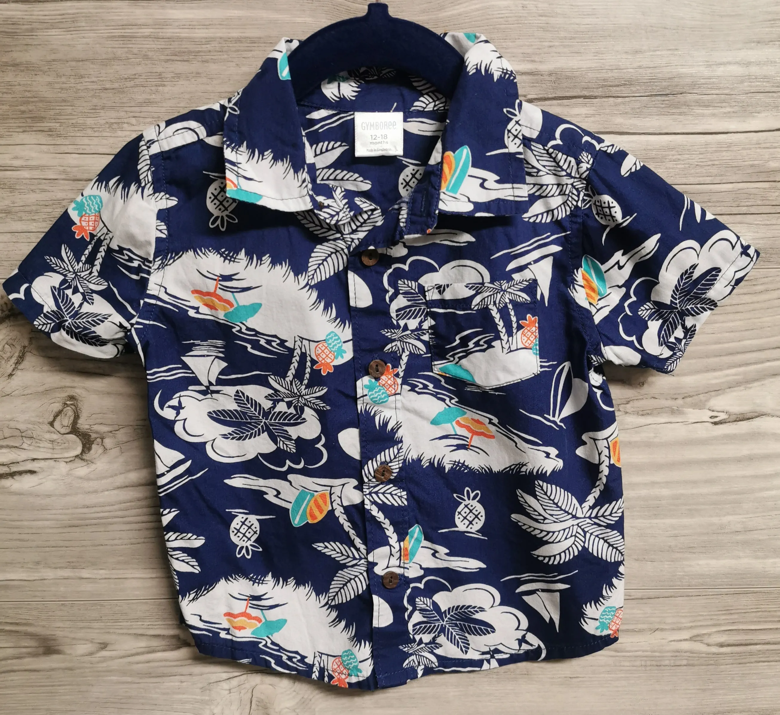 BABY BOY SIZE 12/18 MONTHS - GYMBOREE, Graphic Dress Shirt EUC B50