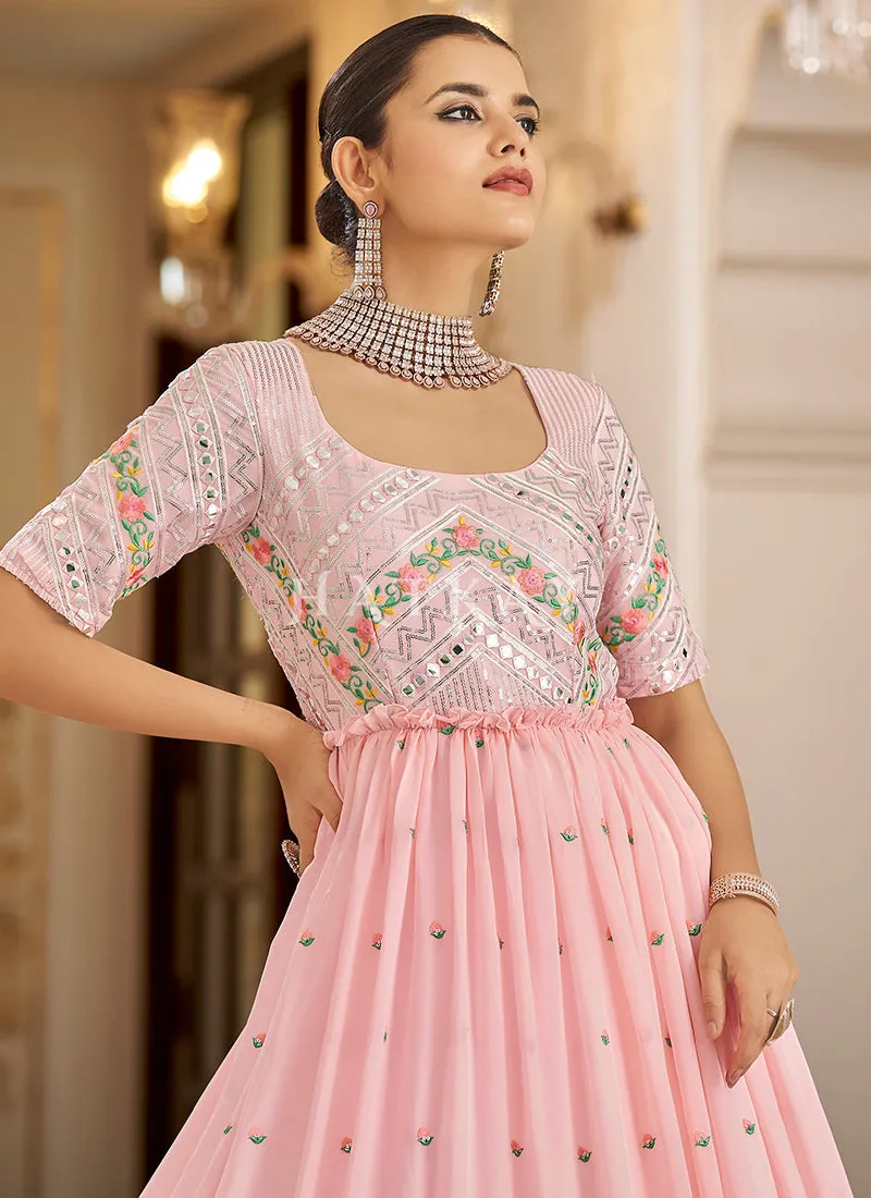 Baby Pink Floral Embroidered Wedding Gown