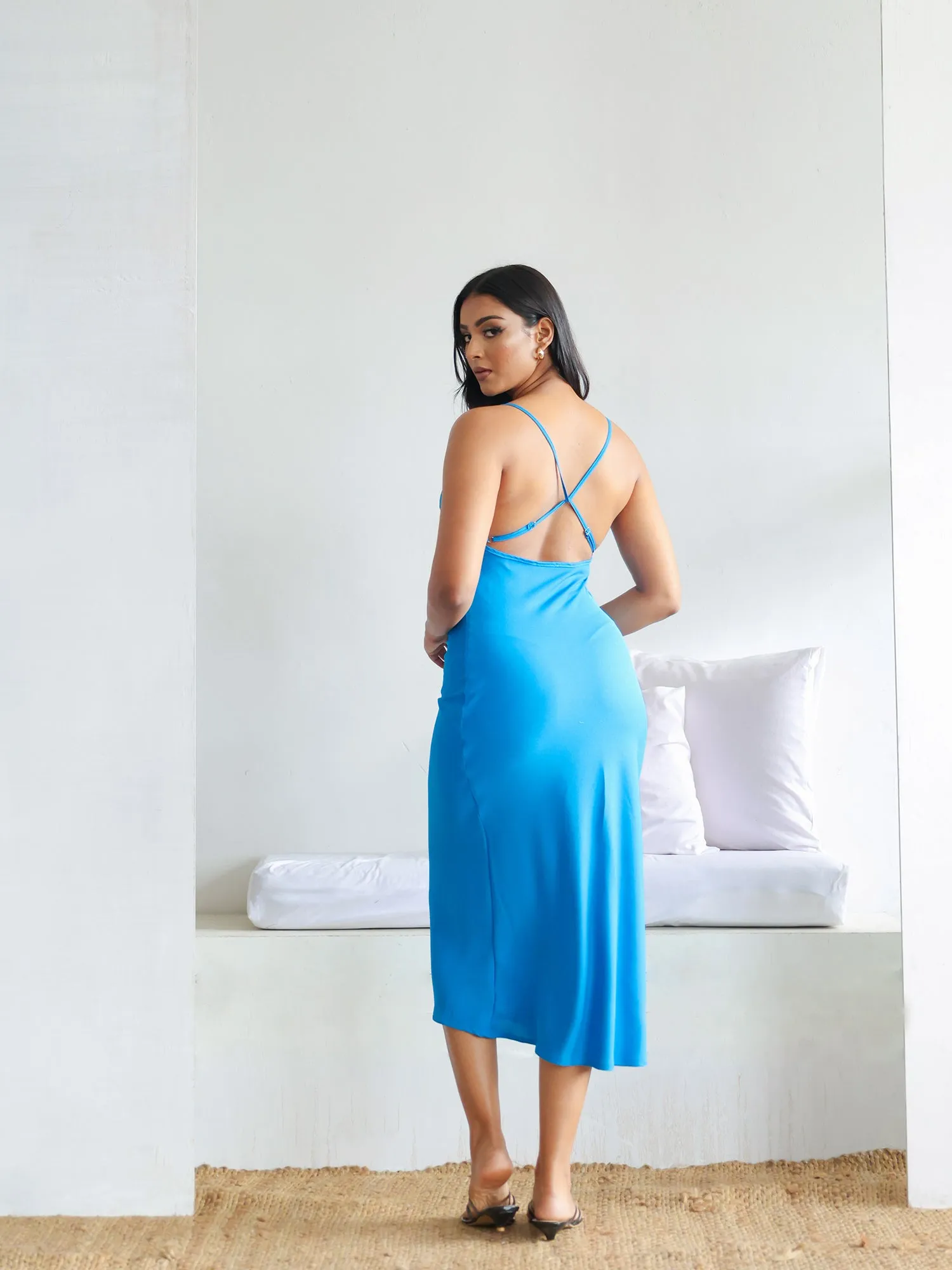 Back Cross Detail Cowl Neck Dress