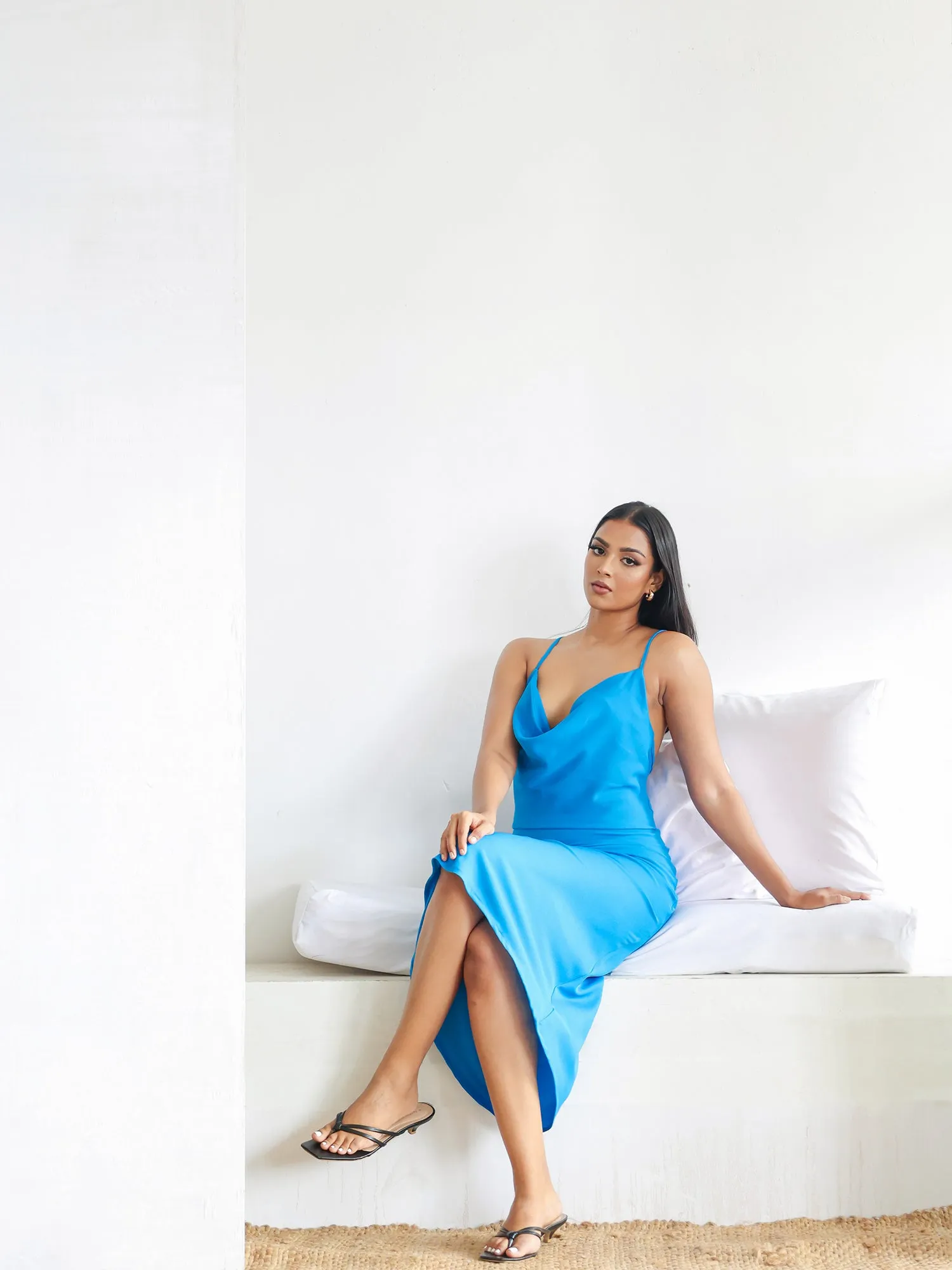 Back Cross Detail Cowl Neck Dress
