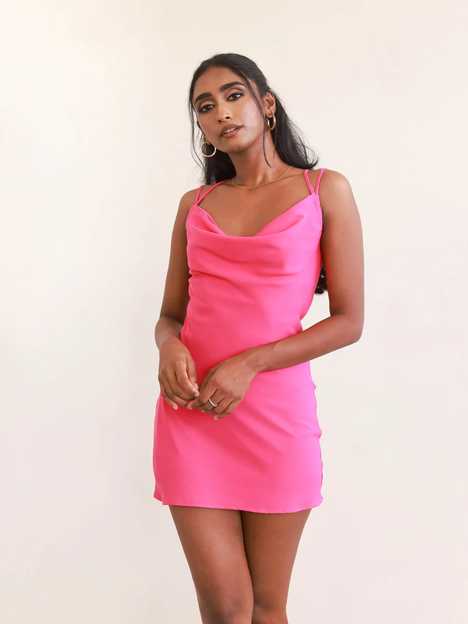 Back Tieup Cowl Neck Mini Dress