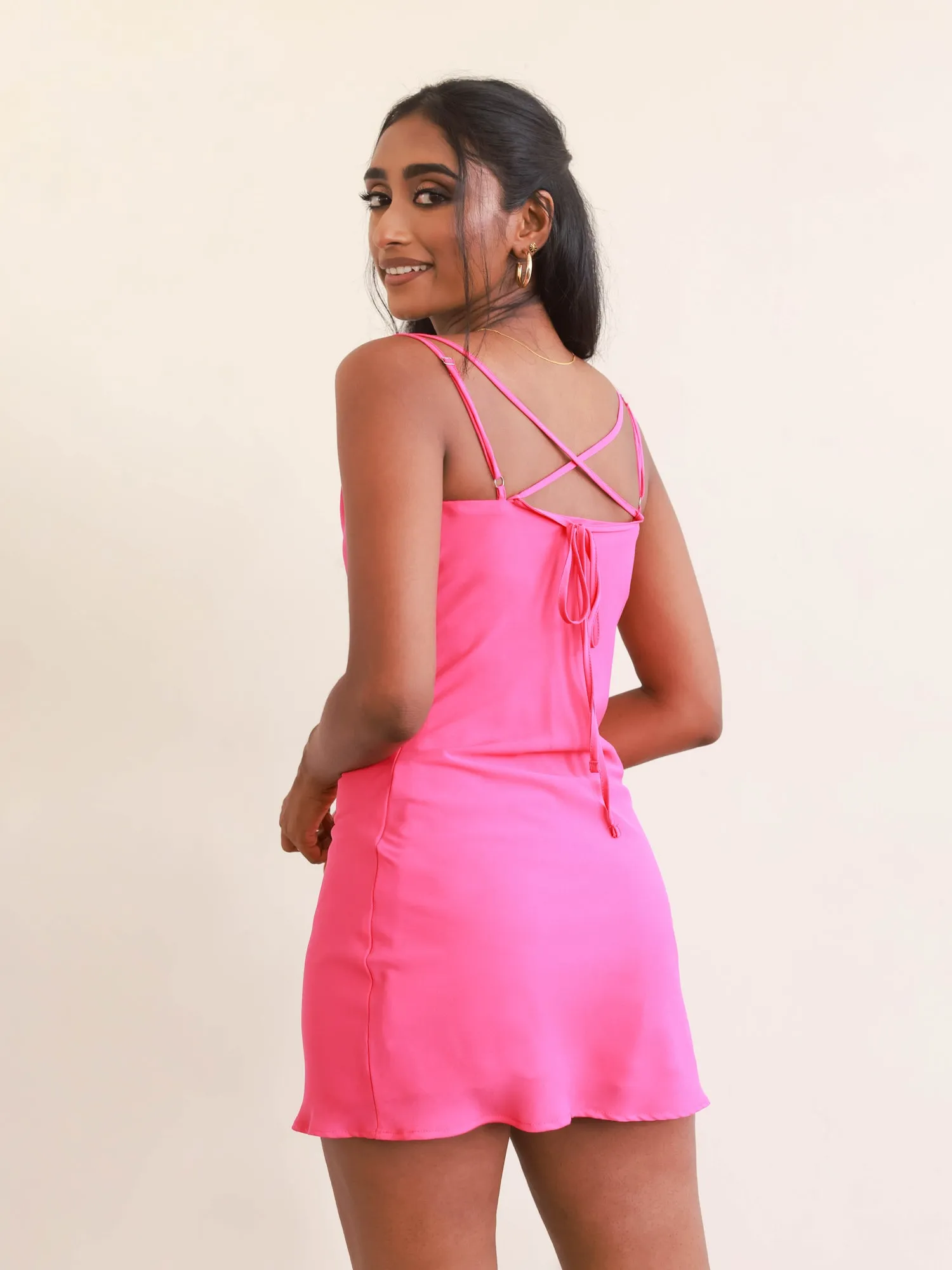 Back Tieup Cowl Neck Mini Dress