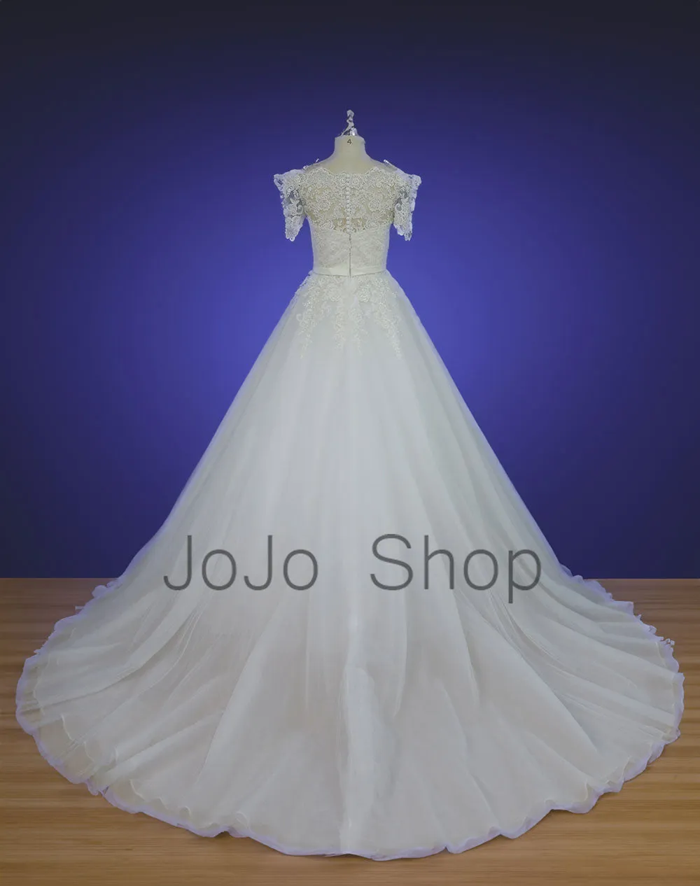 Ball Gown Lace Wedding Dress with Short Sleeves RH1604