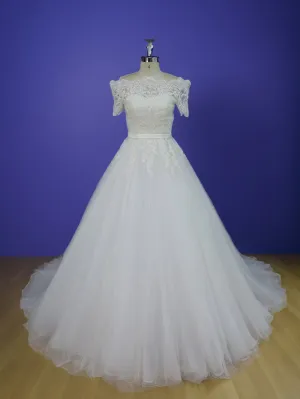 Ball Gown Lace Wedding Dress with Short Sleeves RH1604