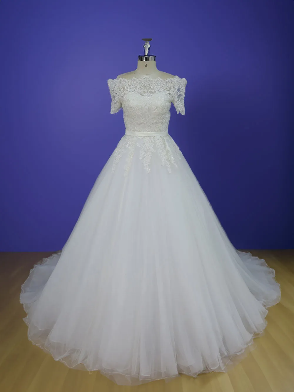 Ball Gown Lace Wedding Dress with Short Sleeves RH1604