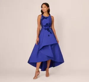 Bead Mikado High Low Long Dress In Ultra Blue