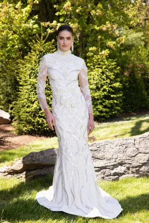 Beaded Crystal and Pearl Gown with Open Back