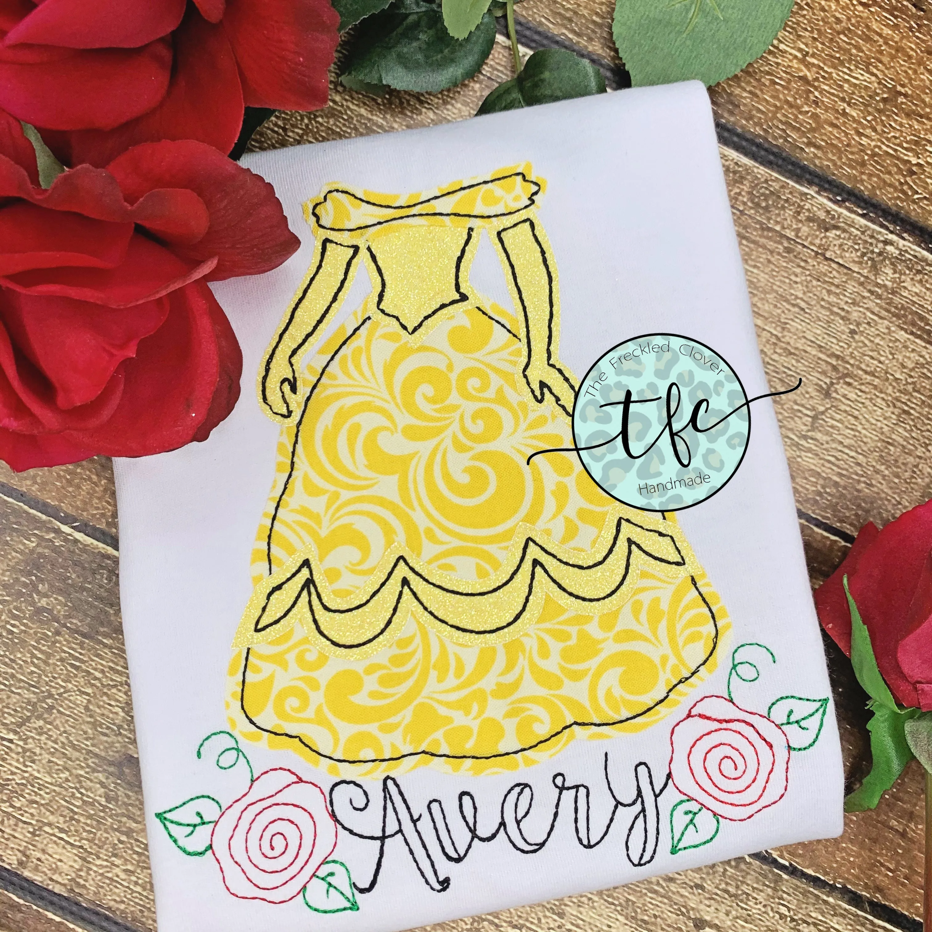 {Belle Dress} applique tee