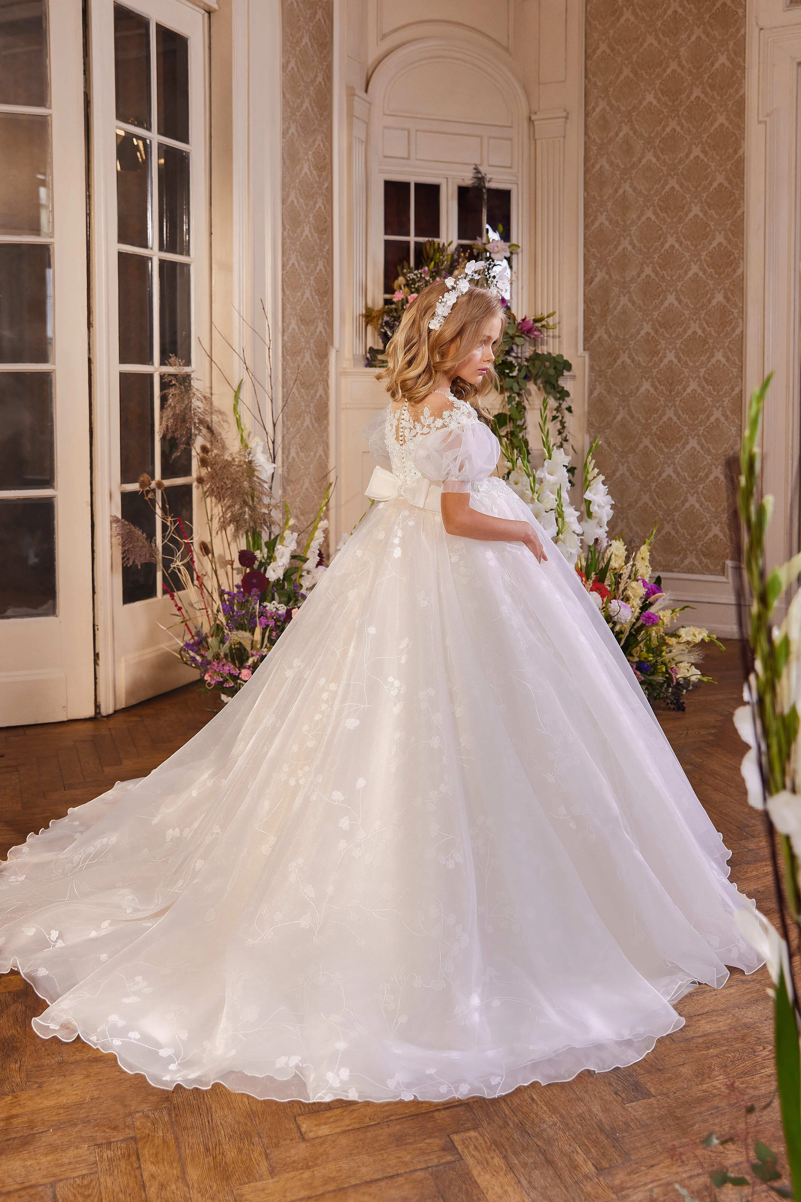 Bergamo Flower Girl Dress with Puff Sleeves