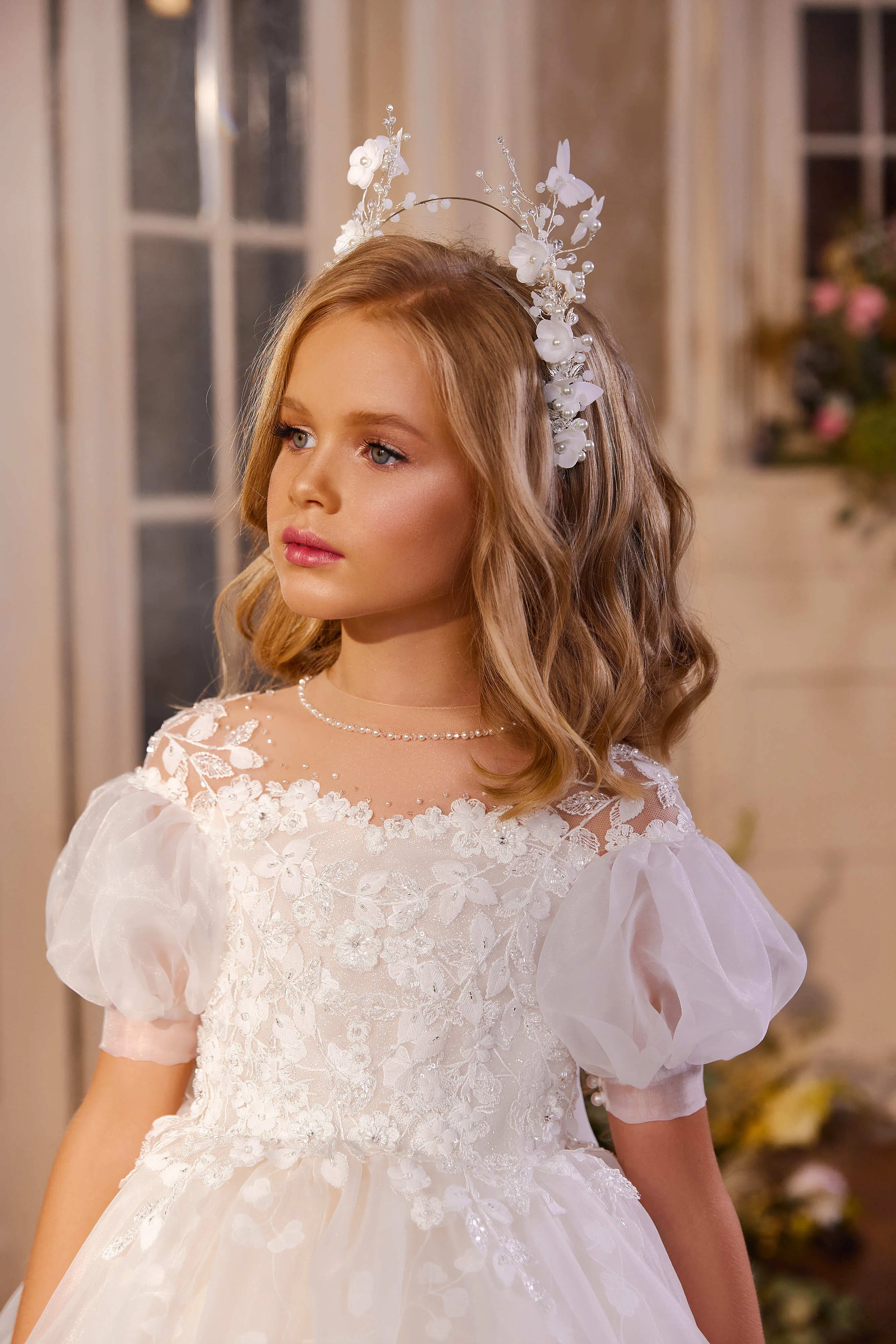 Bergamo Flower Girl Dress with Puff Sleeves