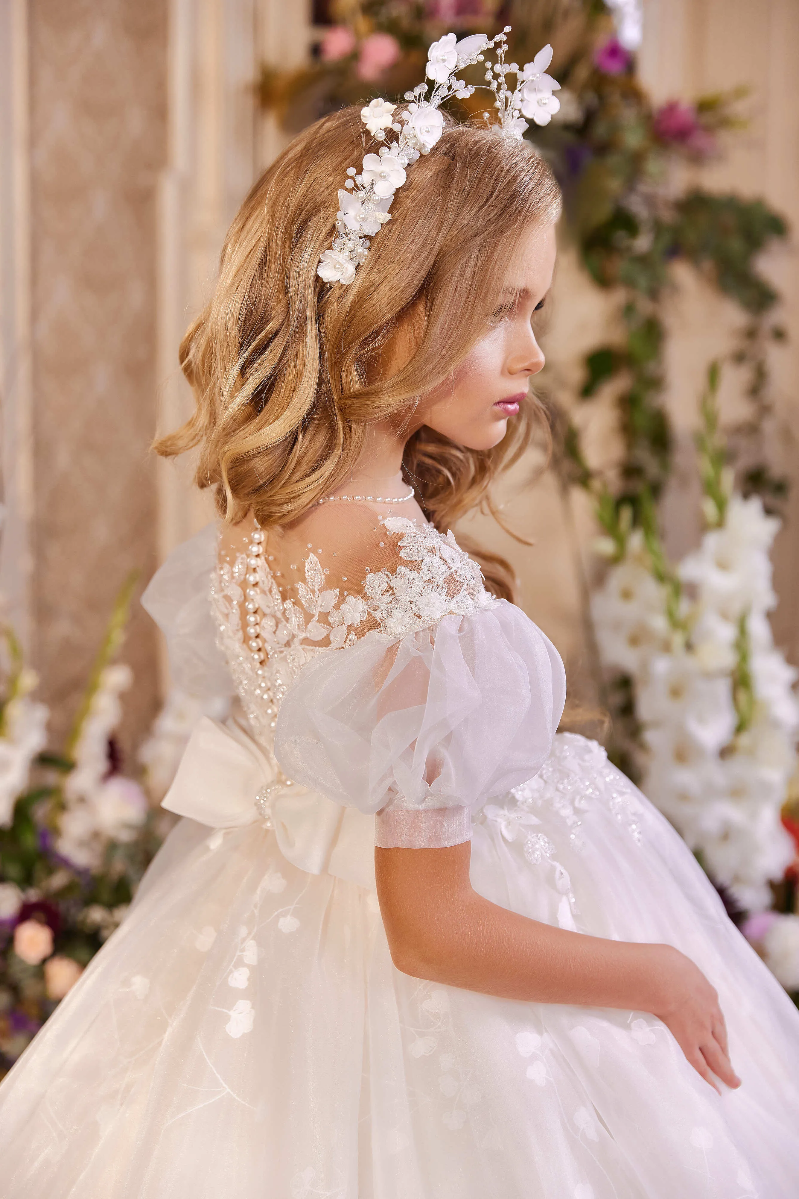 Bergamo Flower Girl Dress with Puff Sleeves