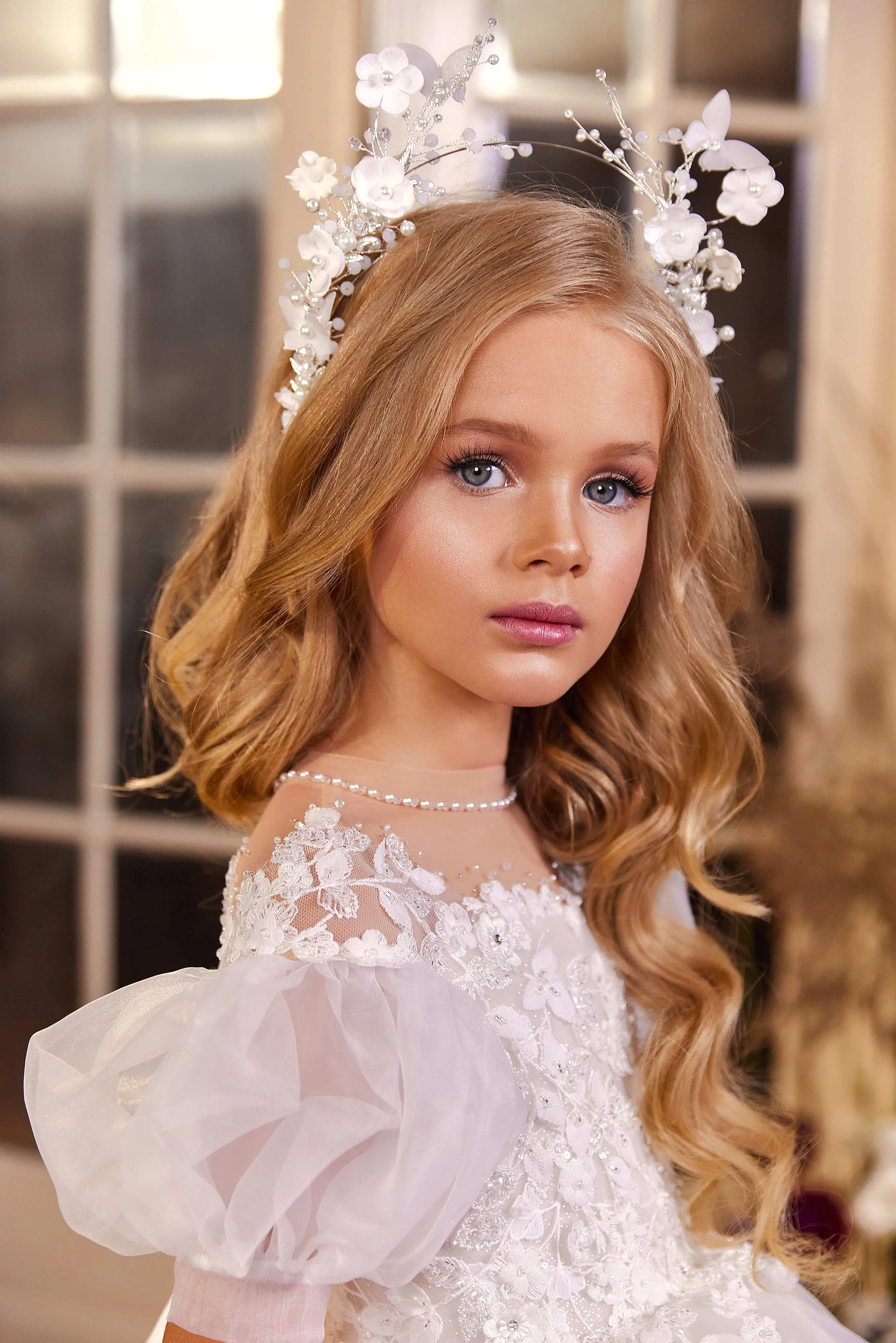 Bergamo Flower Girl Dress with Puff Sleeves
