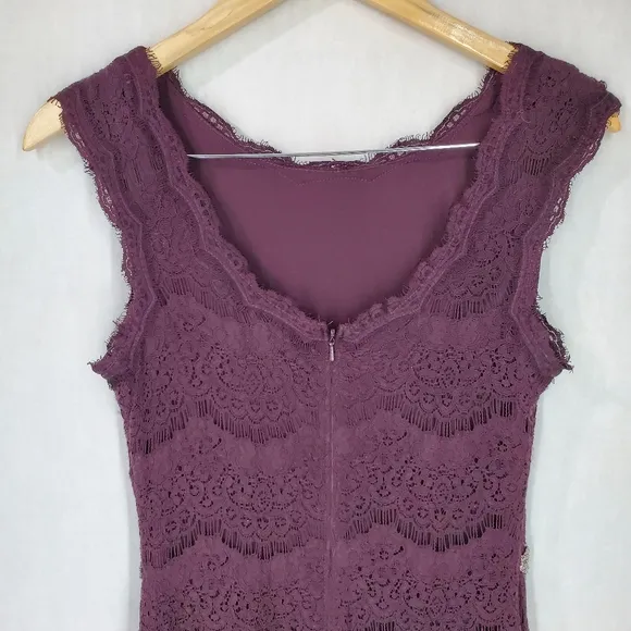 Betsy &amp; Adam Deep Plum Crystal Waist Lace Formal Mother of the Bride Dress SZ 6