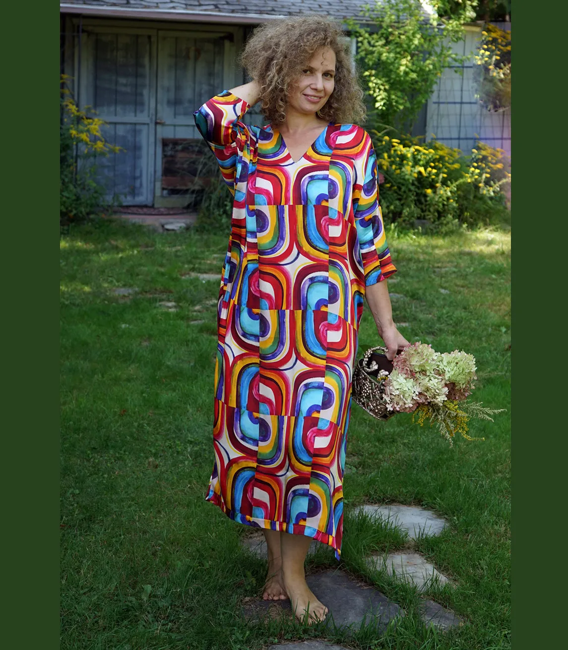 BILLIE COLORBLOCK Silk V-Neck Dress