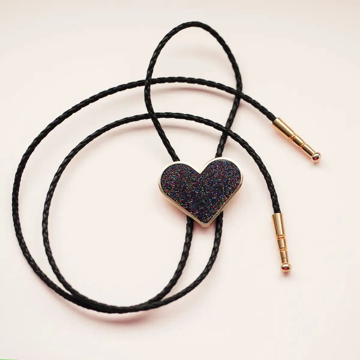 Black Glitter Heart Bolo Tie
