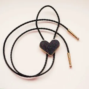 Black Glitter Heart Bolo Tie