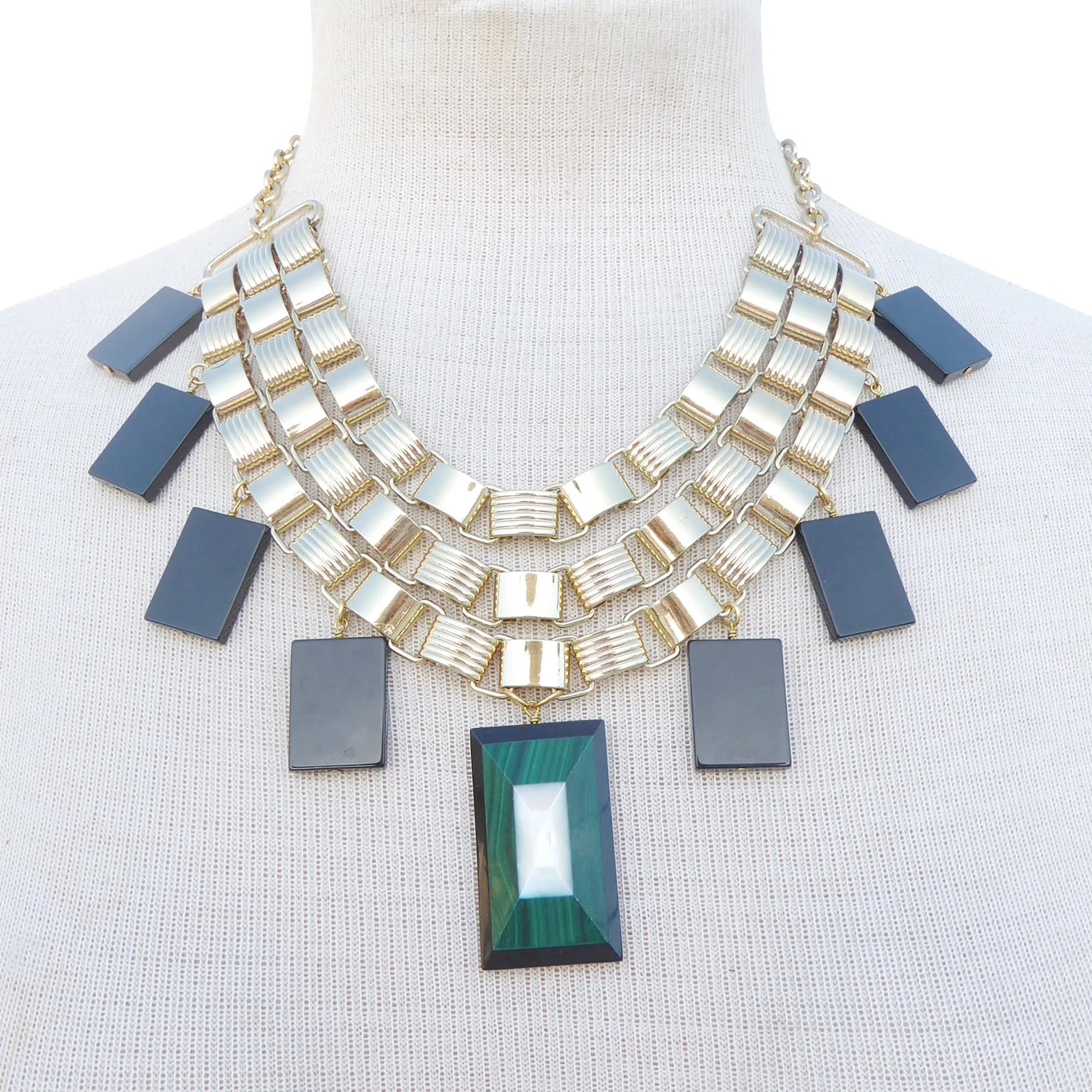 Black onyx and malachite necklace