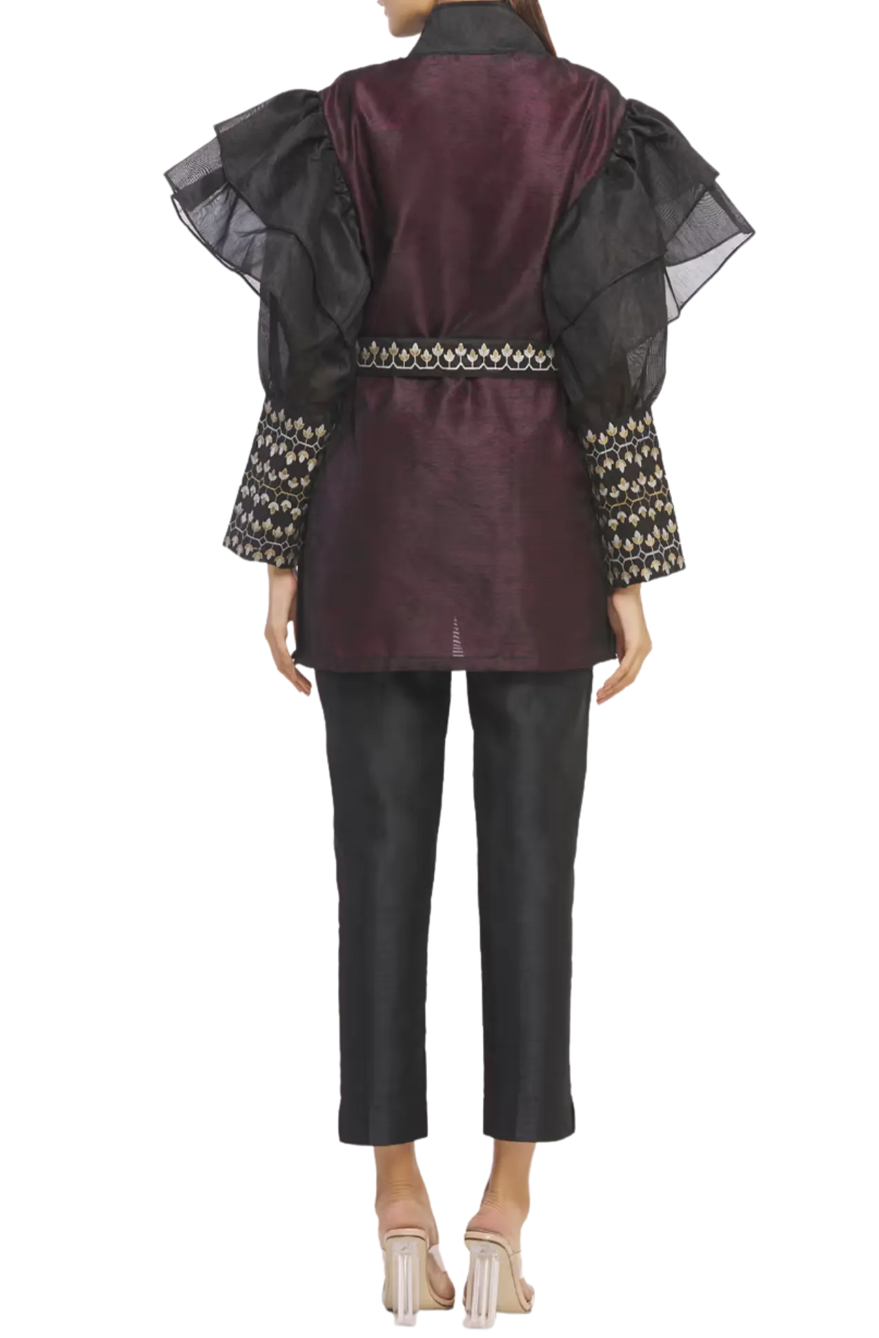Black Ruffle Jacket with Hand Block Print