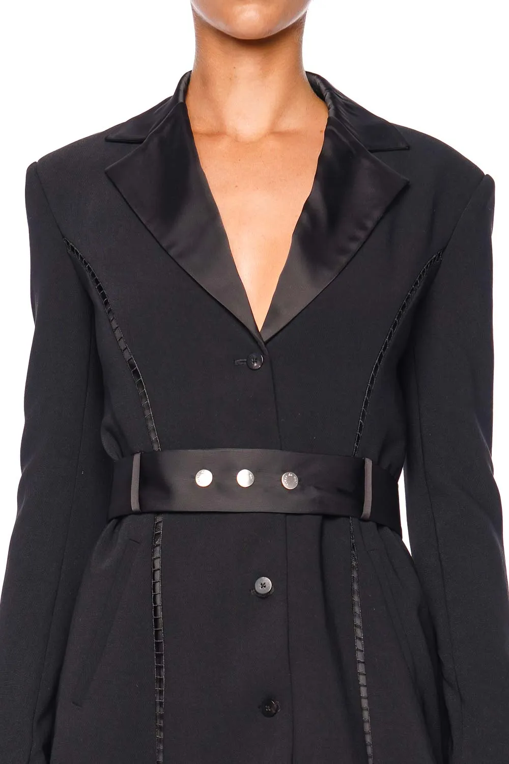 Black Satin Tuxedo Mini Dress