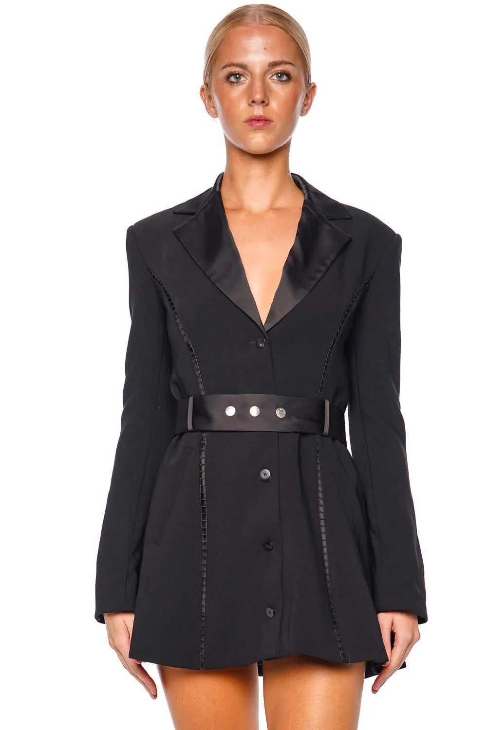 Black Satin Tuxedo Mini Dress