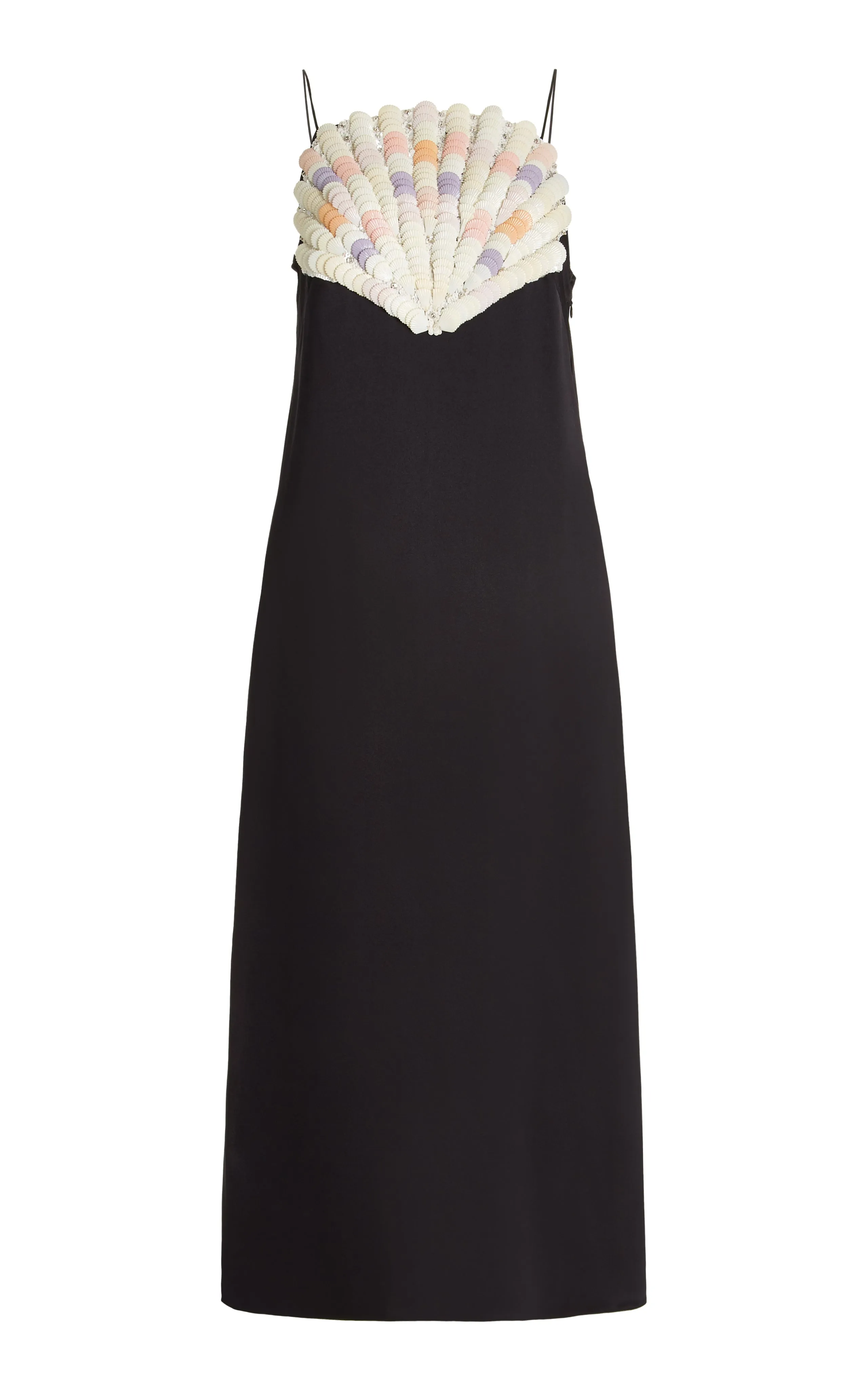 Black Slip Dress With Hand Beaded Shell Detail