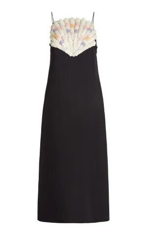 Black Slip Dress With Hand Beaded Shell Detail