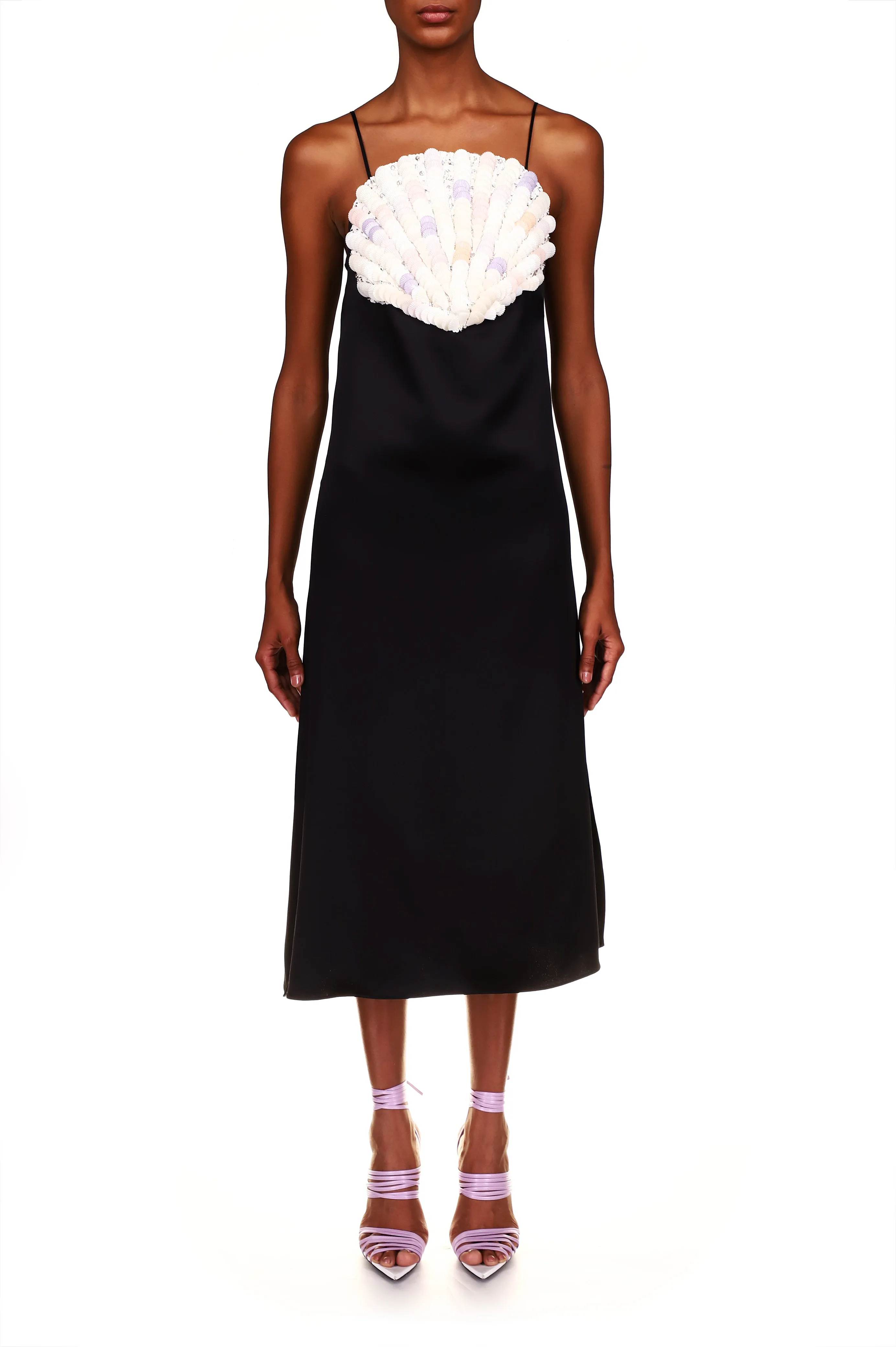 Black Slip Dress With Hand Beaded Shell Detail