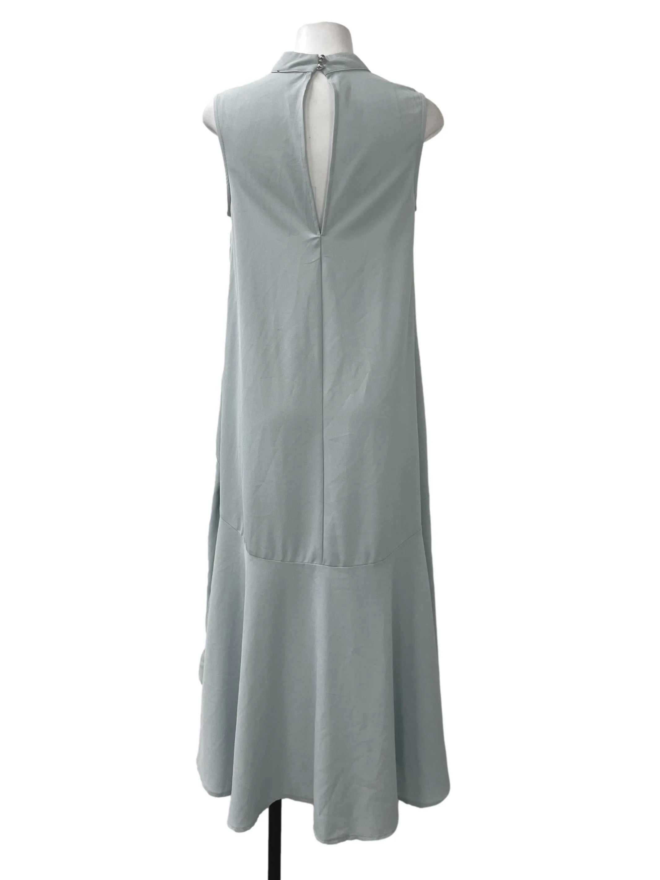 Blue High Neck Flutter Dress