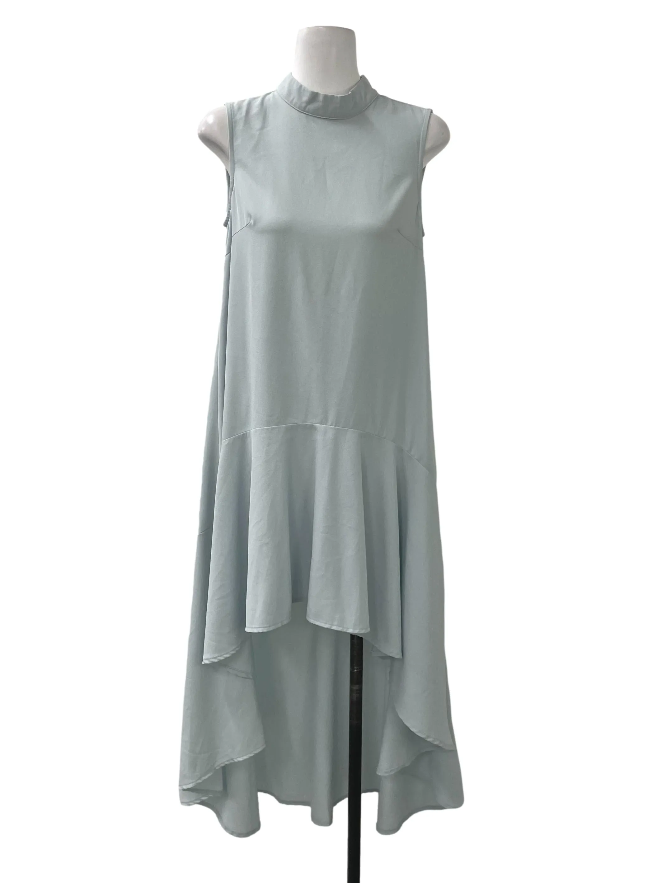 Blue High Neck Flutter Dress
