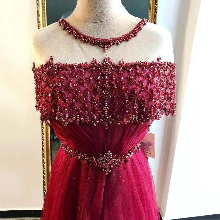 Blue O-Neck Diamond Sequins Sexy Evening Dress