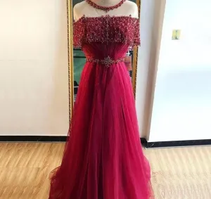 Blue O-Neck Diamond Sequins Sexy Evening Dress