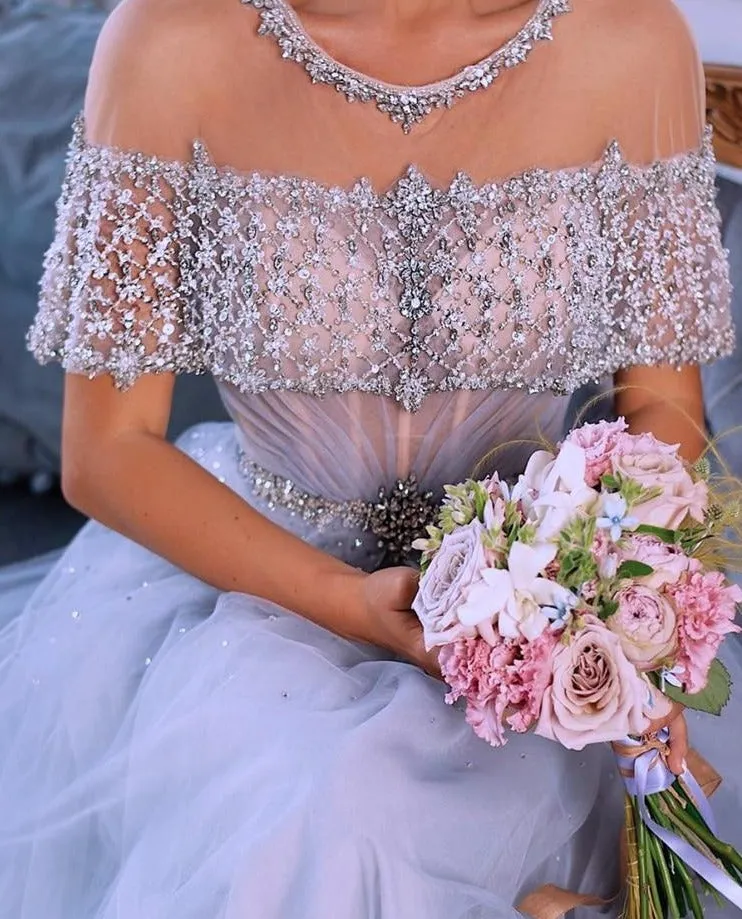 Blue O-Neck Diamond Sequins Sexy Evening Dress